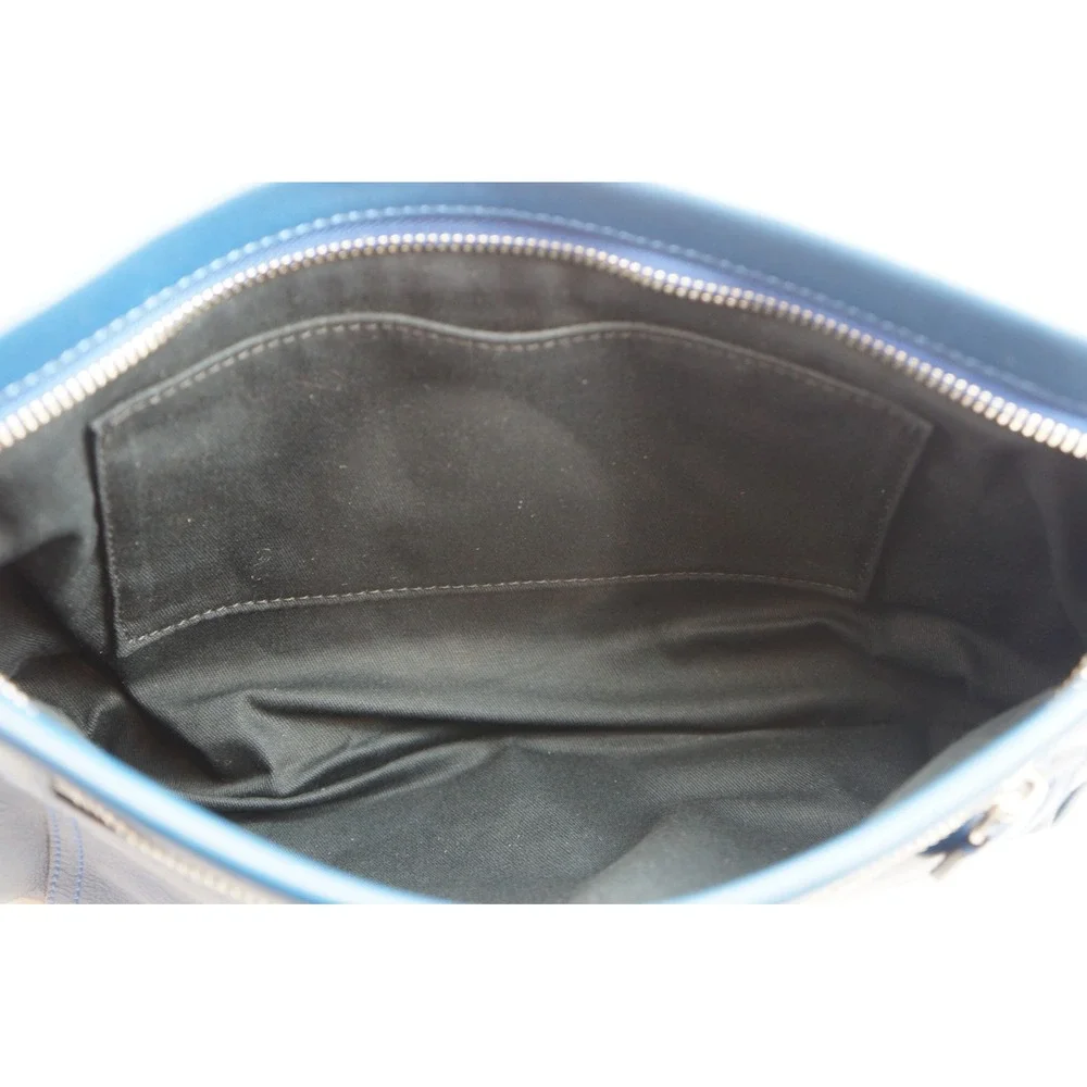 Coach Wristlet Blue Leather Tassel Charm Zippered Clutch VGC